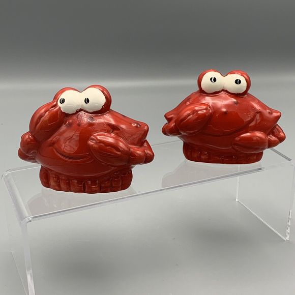 Nautical Beach Whimsical Smiling Red Crabs Salt Pepper Shaker Set With Stoppers - Picture 2 of 10